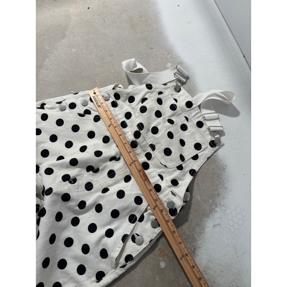 Cider Polka Dot Denim Overalls White Black Wide Leg Bib XXS - Picture 6 of 7